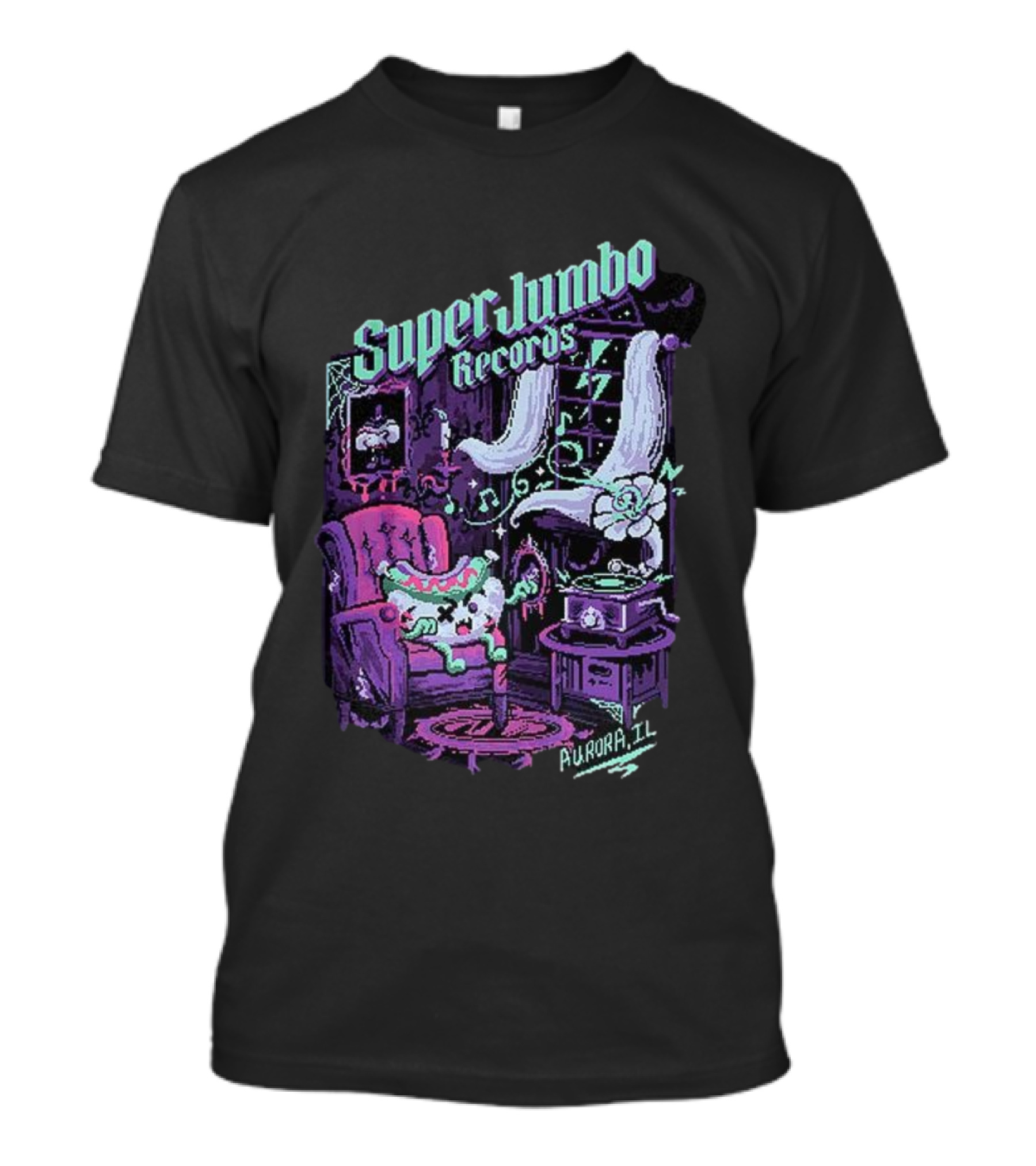 Zombie Frank Super Jumbo Records Aurora IL Pixel Art Style T-Shirt