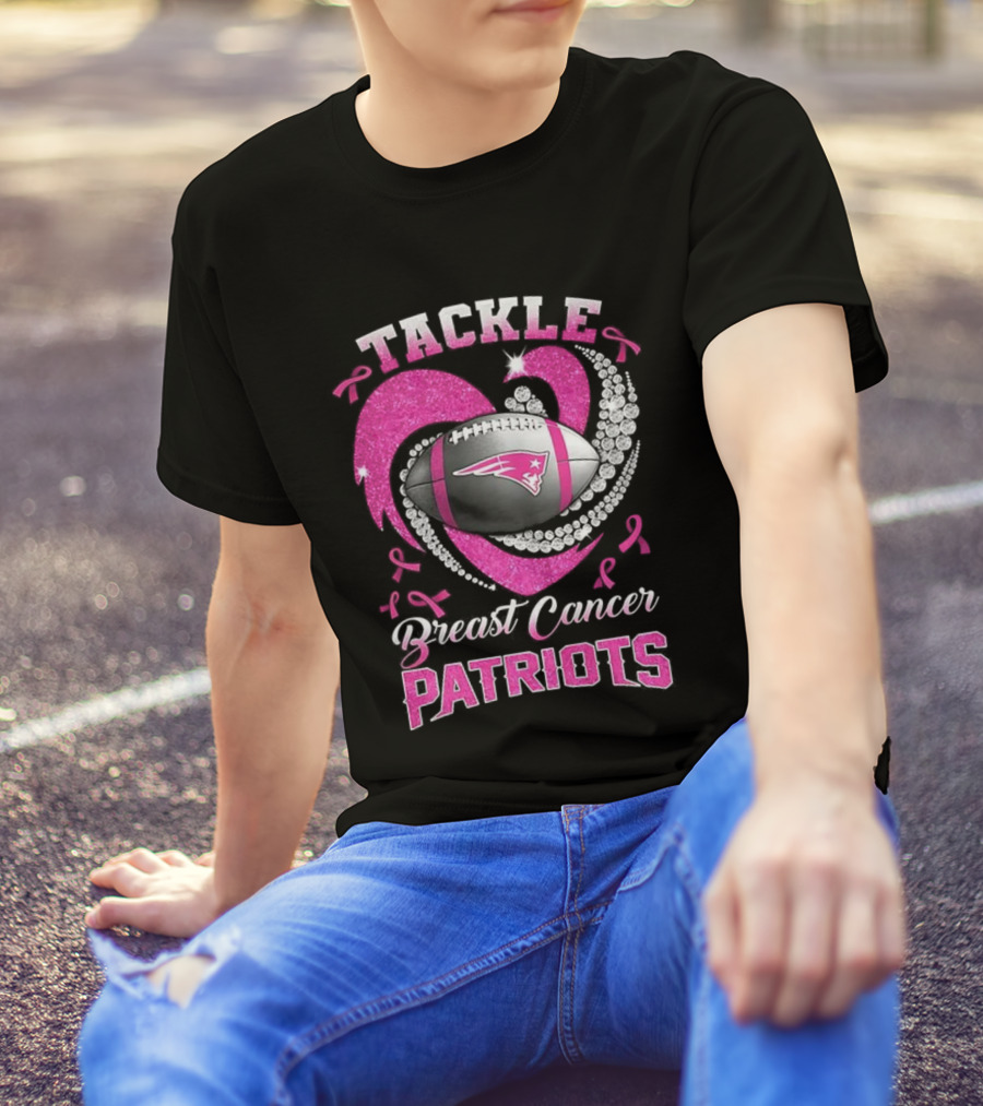 Tackle Breast Cancer New England Patriots Pink Ribbon Heart Football T-Shirt