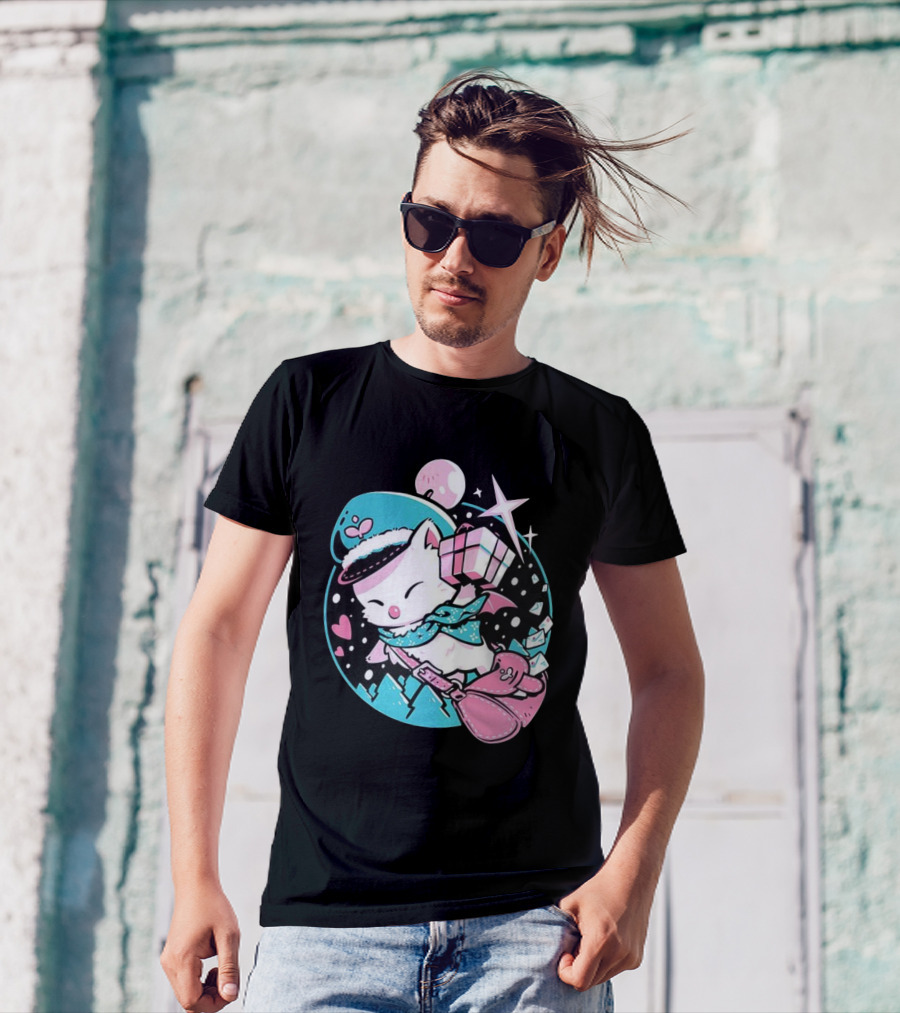 Delivery Moogle A Package For You Kawaii Pink And Teal Starry Sky T-Shirt