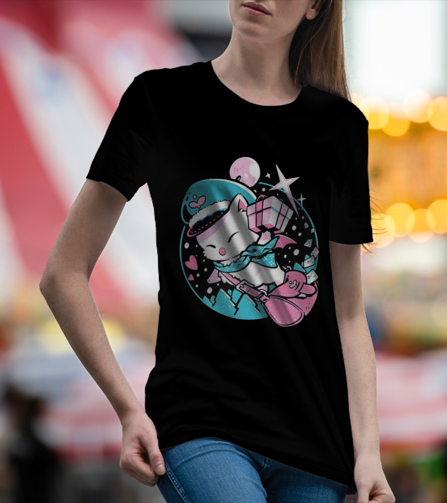 Delivery Moogle A Package For You Kawaii Pink And Teal Starry Sky T-Shirt