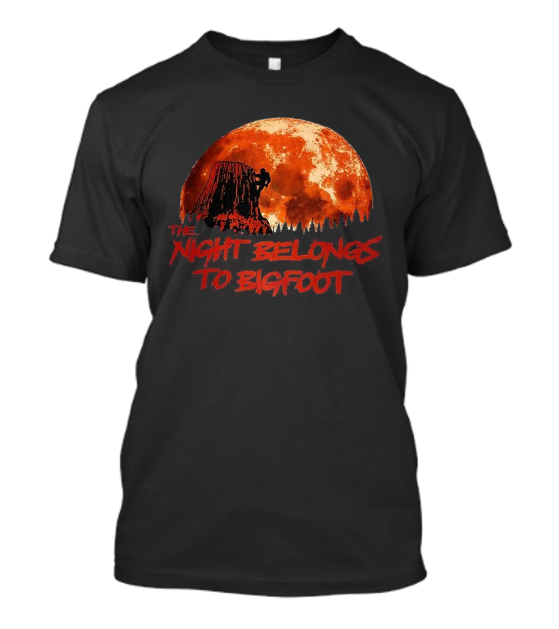 The Night Belongs To Bigfoot Red Moon Silhouette T-Shirt