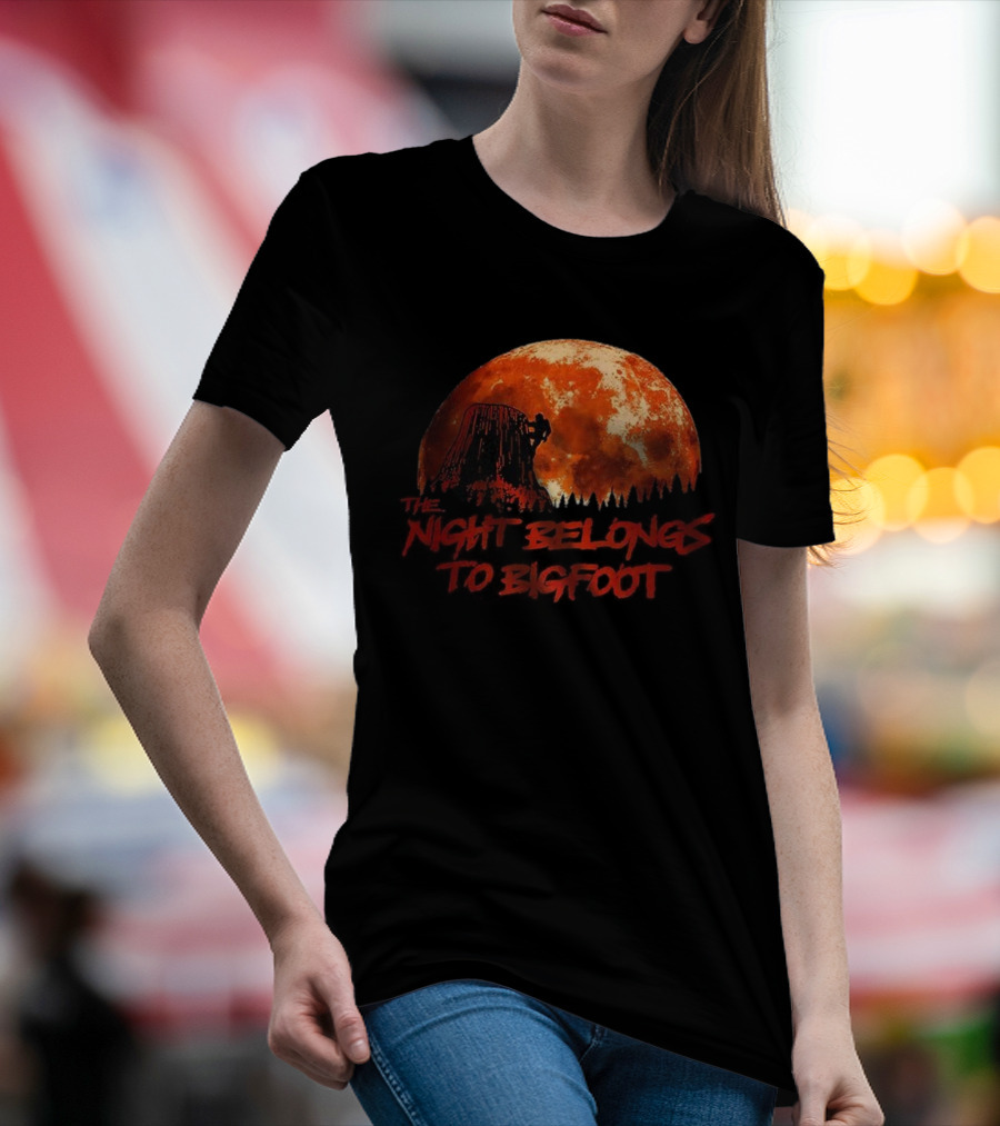 The Night Belongs To Bigfoot Red Moon Silhouette T-Shirt