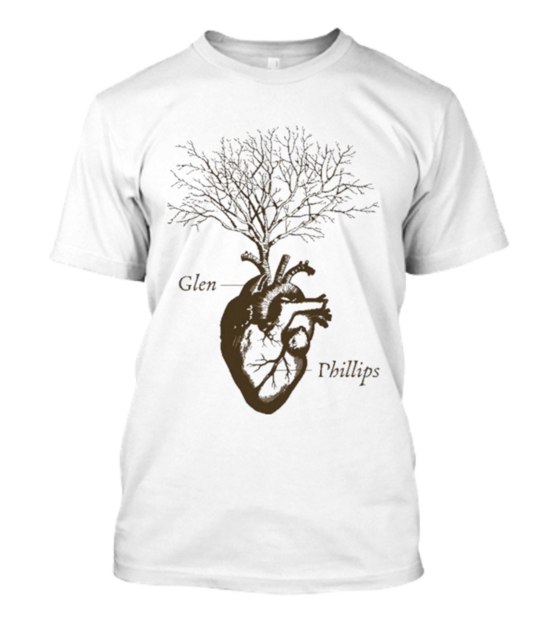 Glen Phillips Wooden Heart Tree Design T-Shirt