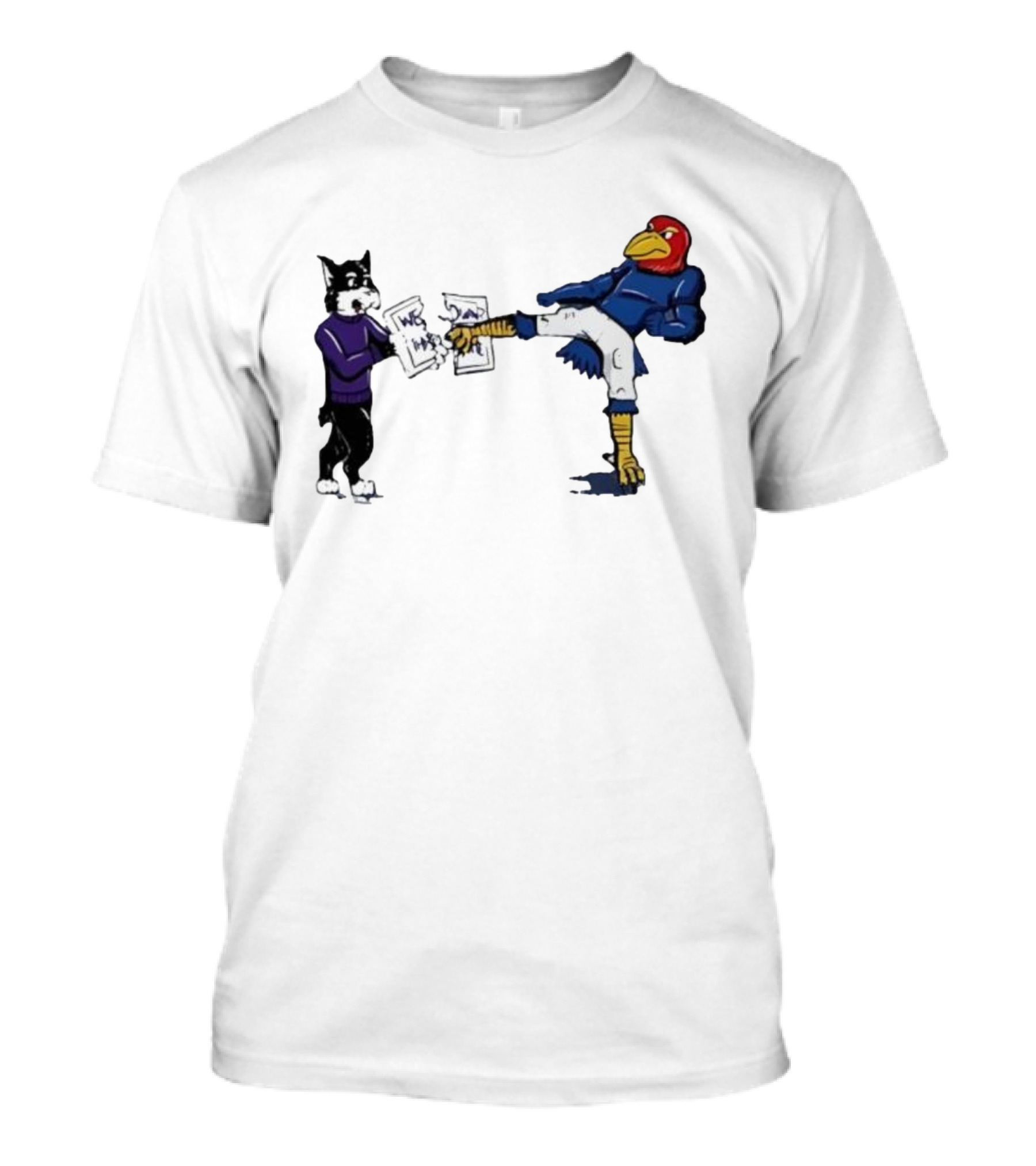 Kansas Jayhawk Mascot Kicking Wildcat We Own State T-Shirt