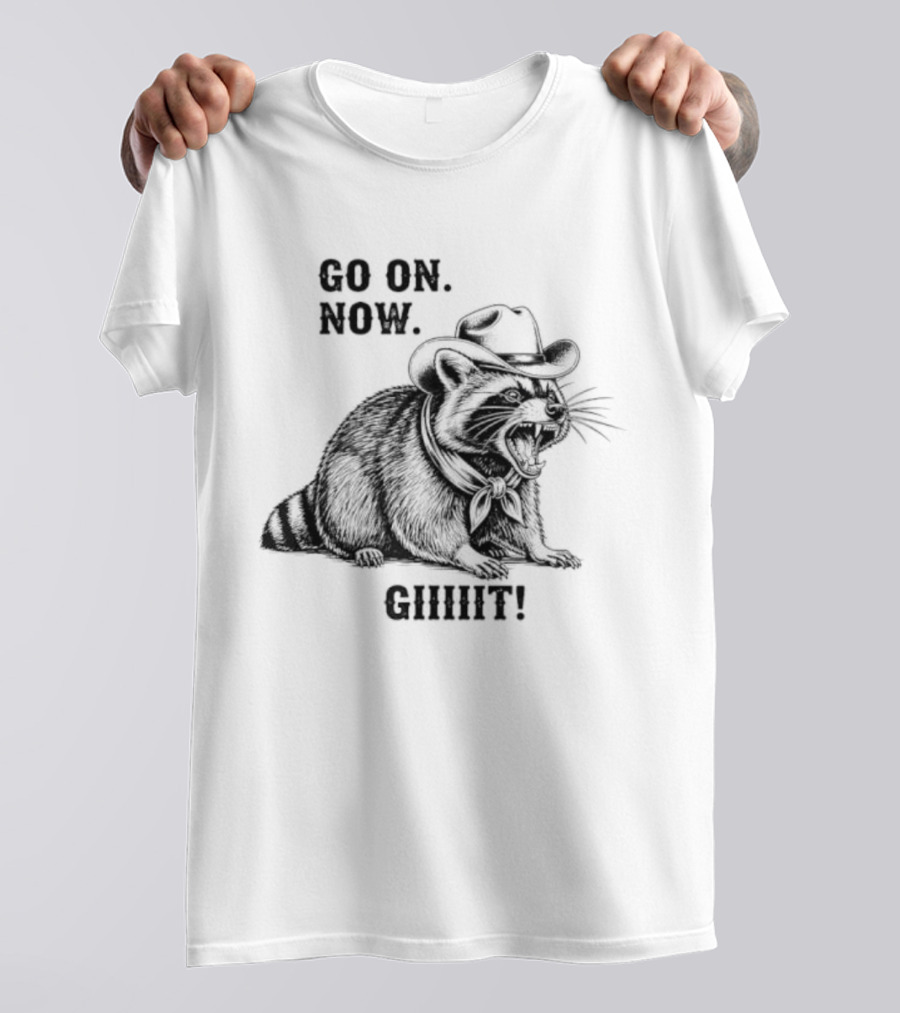Vintage Cowboy Raccoon Go On Now Git Rustic Western Apparel T-Shirt