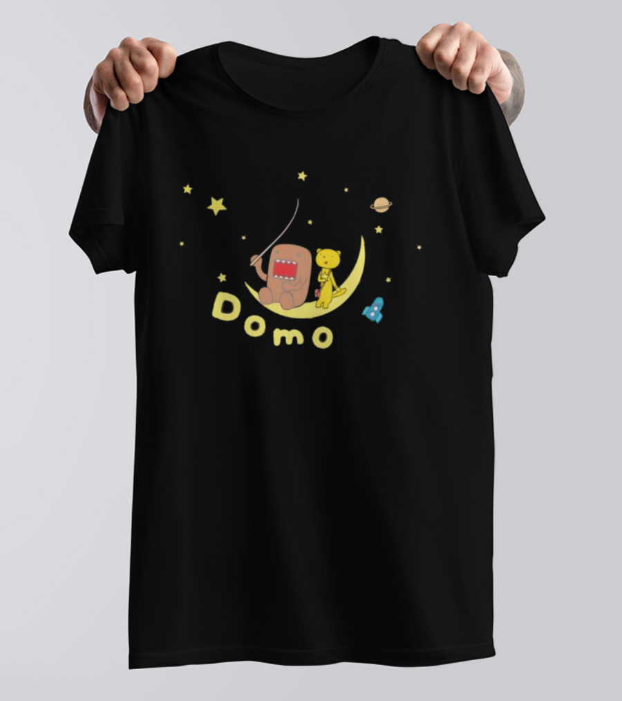 Domo Moon Fishing With Cartoon Characters Under Stars T-Shirt