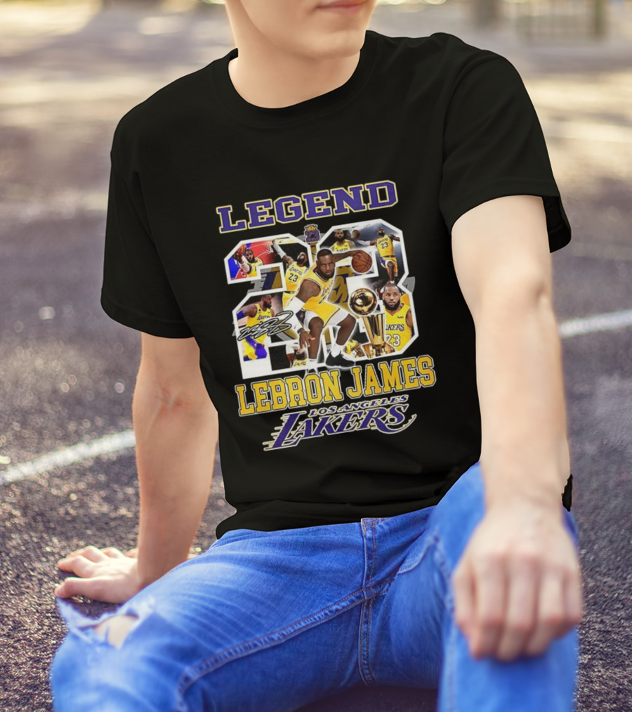 Legend Lebron James Lakers Los Angeles Number 23 Collage Signature T-Shirt
