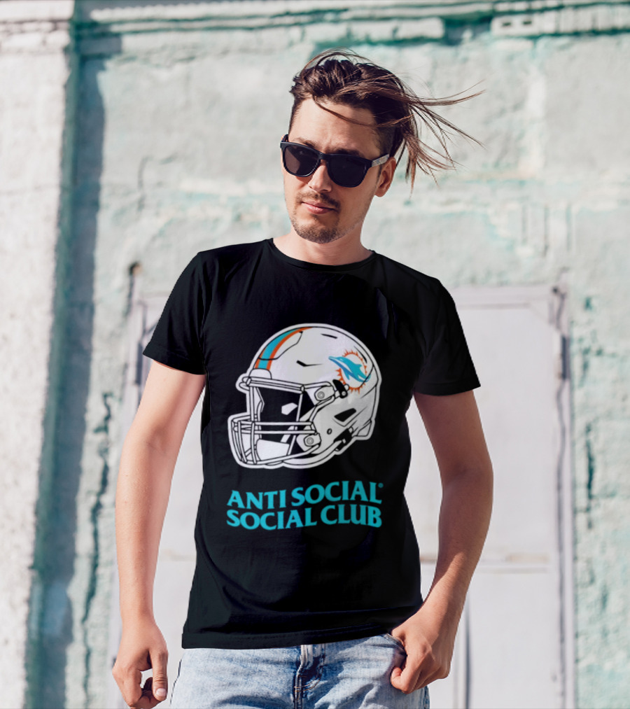 Miami Dolphins Anti Social Social Club Helmet Collaboration T-Shirt