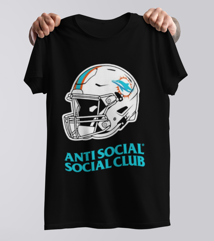 Miami Dolphins Anti Social Social Club Helmet Collaboration T-Shirt