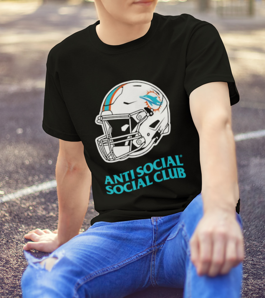 Miami Dolphins Anti Social Social Club Helmet Collaboration T-Shirt