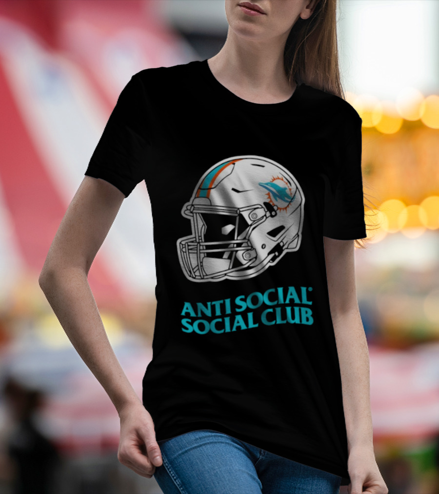 Miami Dolphins Anti Social Social Club Helmet Collaboration T-Shirt