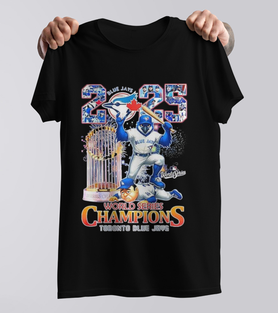 Toronto Blue Jays 2025 World Series Champions Trophy Firework Mascot Celebration T-Shirt