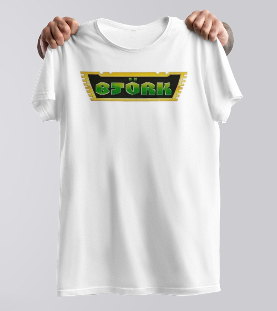 Björk Vintage Green Letters Yellow Border Retro Style T-Shirt