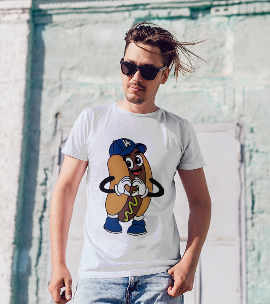 Dodger Dog LA Hat Hot Dog Los Angeles Dodgers Baseball Character T-Shirt