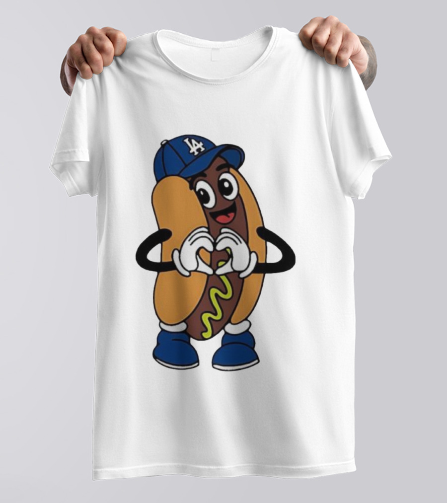 Dodger Dog LA Hat Hot Dog Los Angeles Dodgers Baseball Character T-Shirt