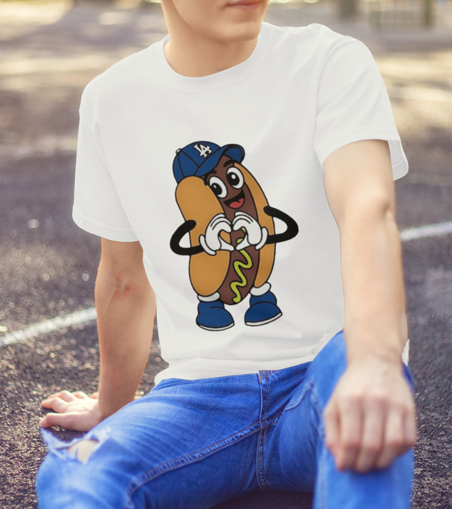 Dodger Dog LA Hat Hot Dog Los Angeles Dodgers Baseball Character T-Shirt