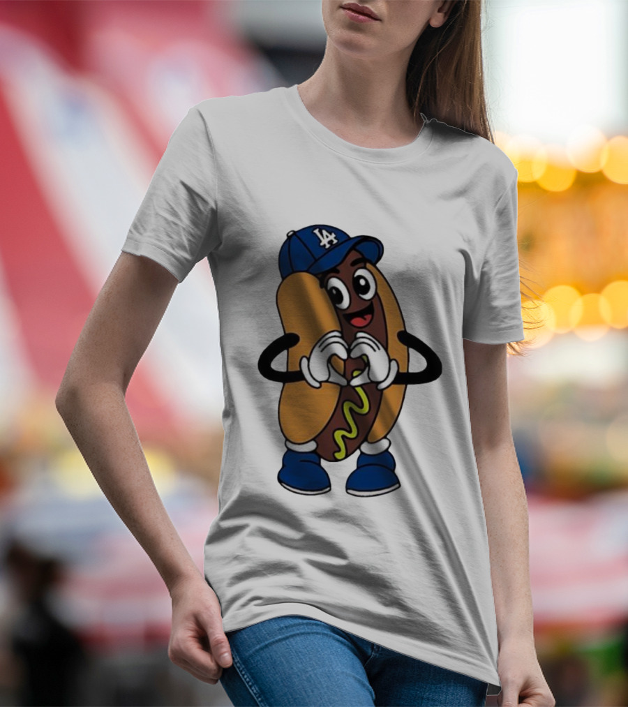 Dodger Dog LA Hat Hot Dog Los Angeles Dodgers Baseball Character T-Shirt