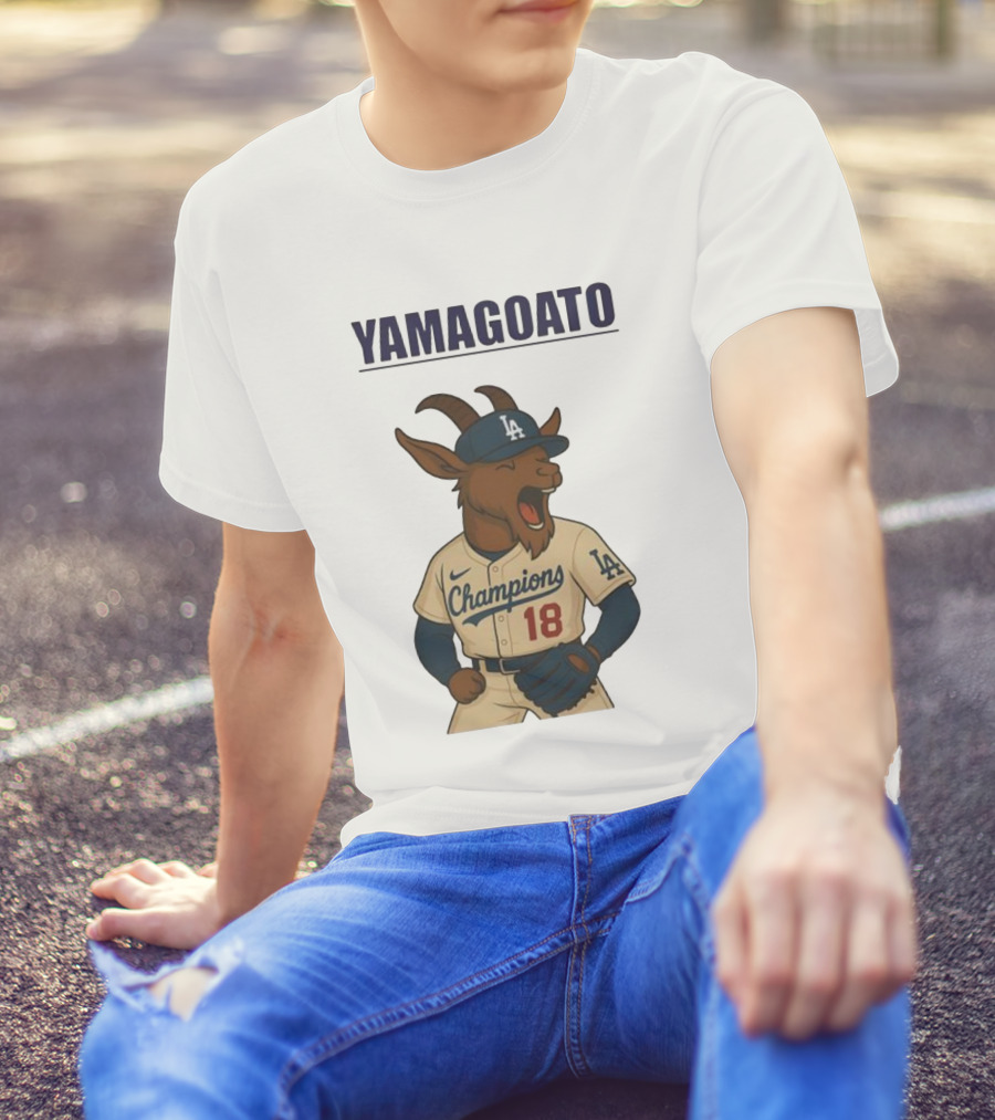 Yamagoato Champions LA 18 Goat Baseball Illustration T-Shirt