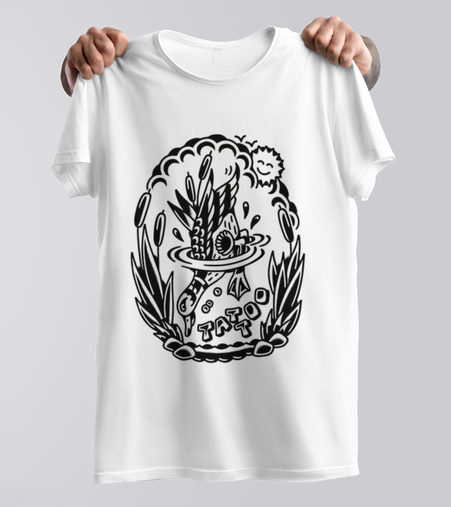 Tattoo Duck Splash Inked Bird Bowl Scene T-Shirt