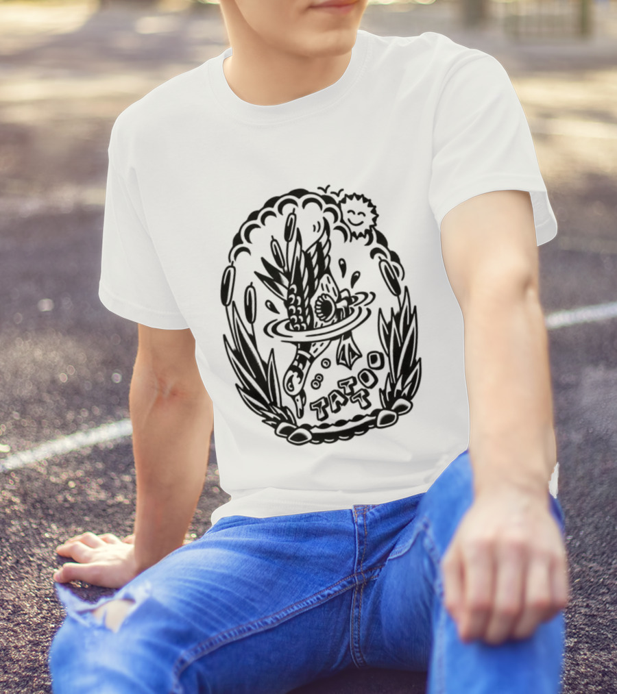 Tattoo Duck Splash Inked Bird Bowl Scene T-Shirt