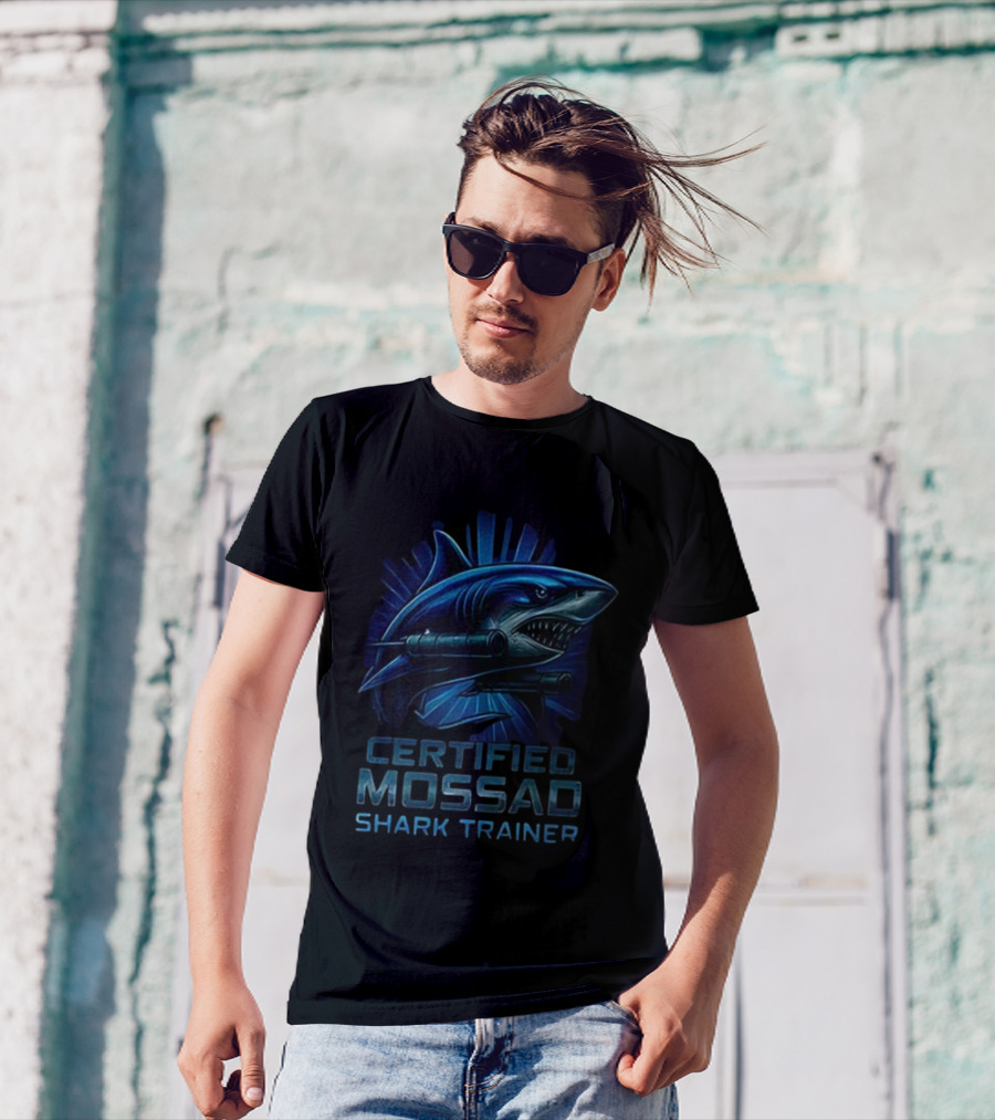 Certified Mossad Shark Trainer Fierce Navy Blue Shark With Snorkel T-Shirt