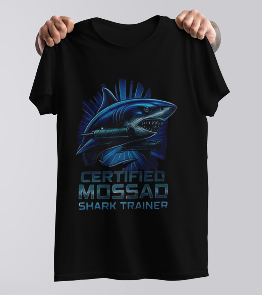 Certified Mossad Shark Trainer Fierce Navy Blue Shark With Snorkel T-Shirt