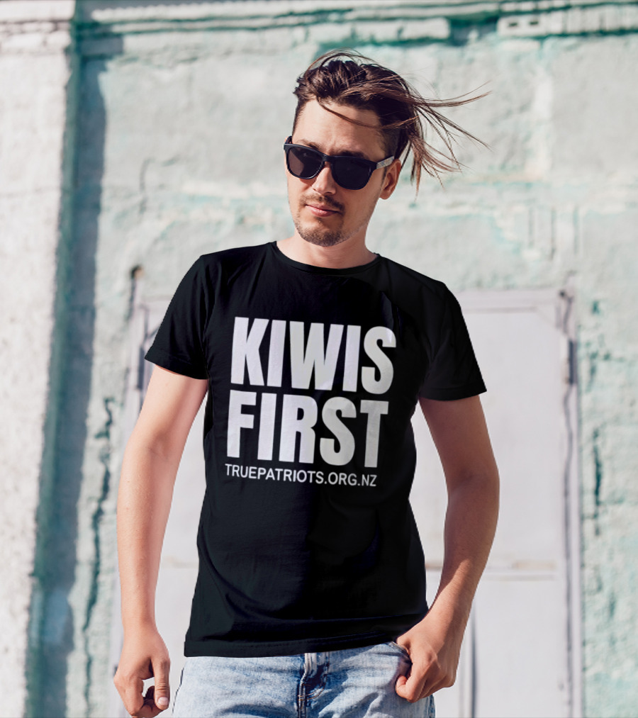 Kiwis First Truepatriots.org.nz Bold Text Statement T-Shirt