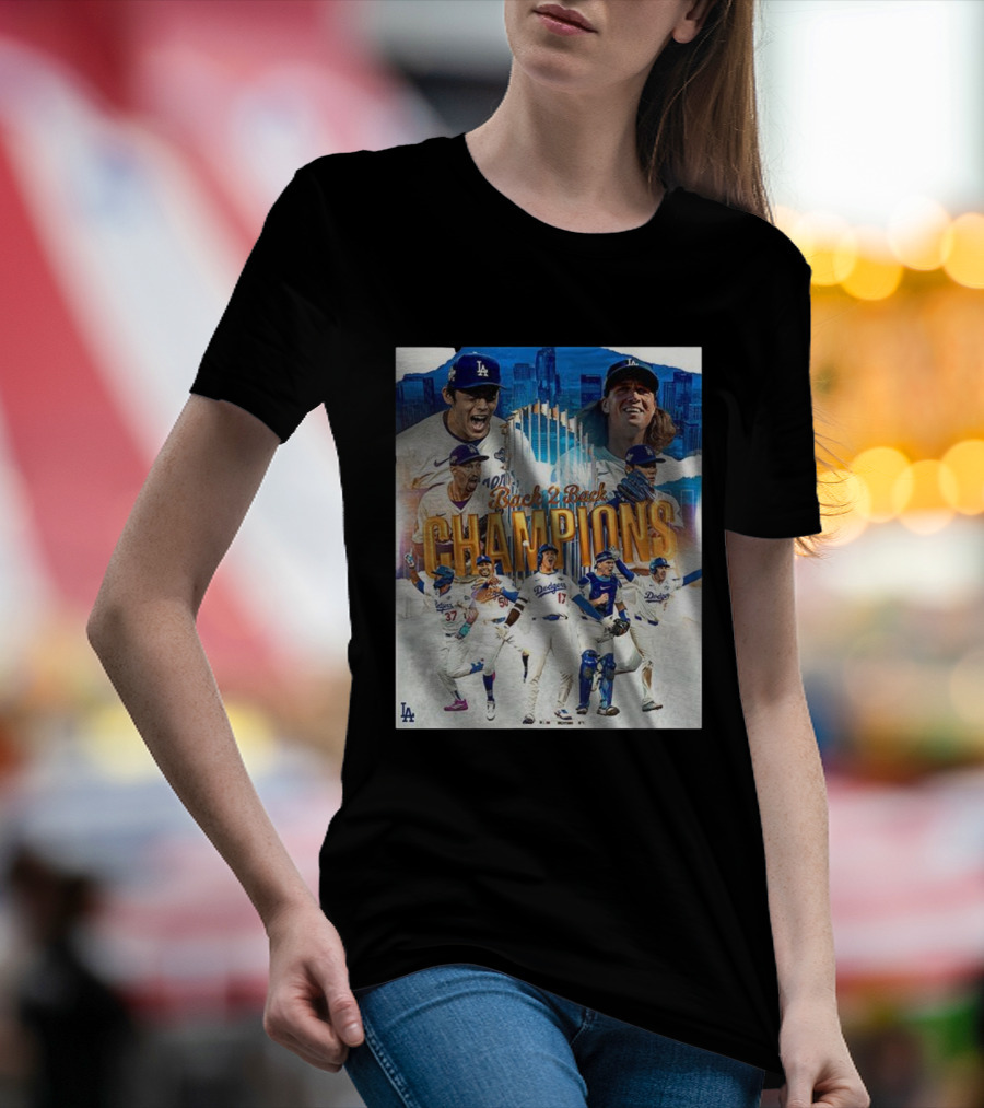 Back 2 Back Champions Los Angeles Dodgers 2025 Celebration T-Shirt