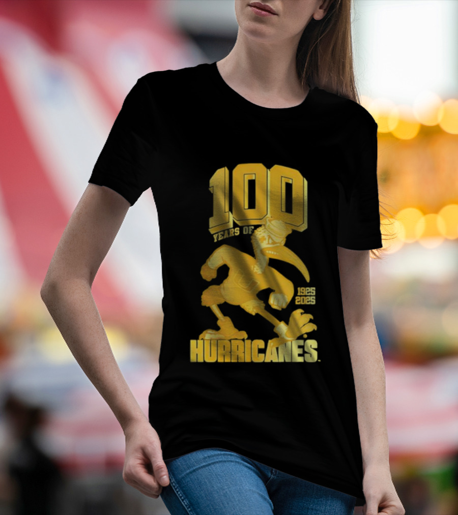 Miami Hurricanes Centennial Sebastian The Ibis 1925-2025 T-Shirt