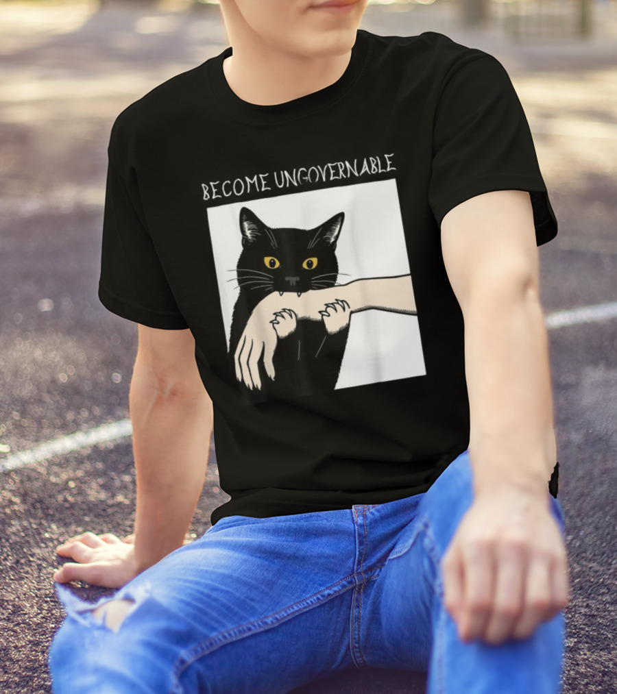 Become Ungovernable Black Cat Biting Hand T-Shirt