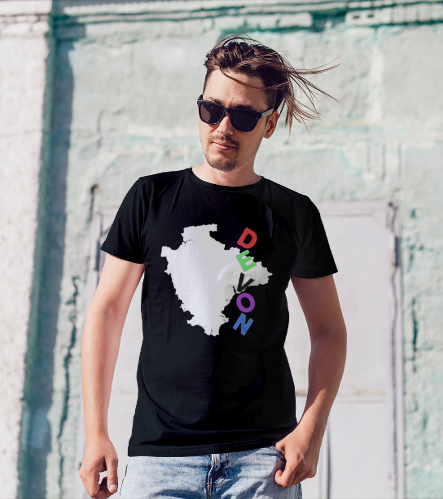 We Are Devon Island Map Outline With Colorful Vertical Text T-Shirt