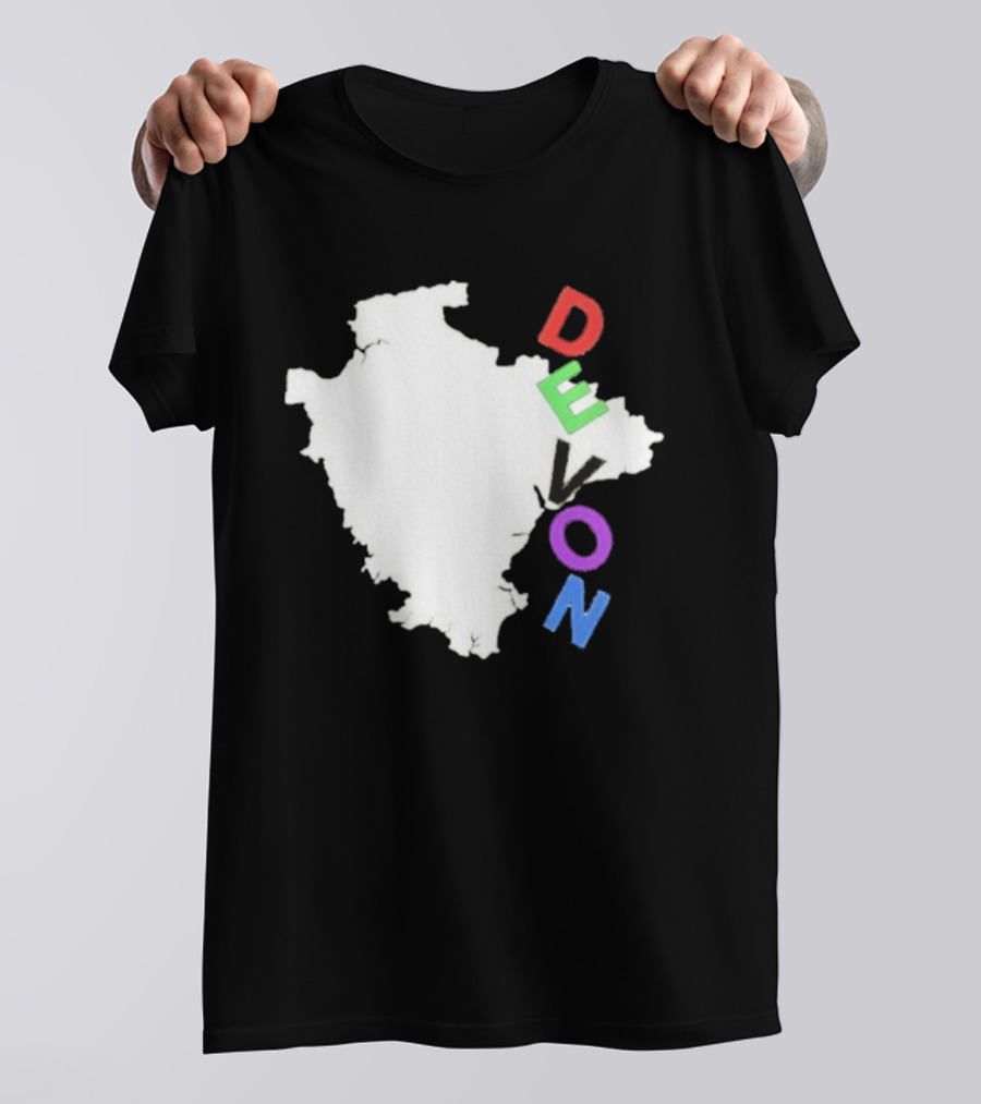 We Are Devon Island Map Outline With Colorful Vertical Text T-Shirt