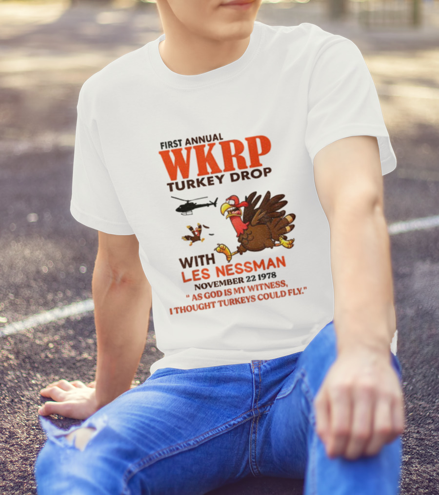 Vintage WKRP Turkey Drop First Annual With Les Nessman As God Is My Witness November T-Shirt