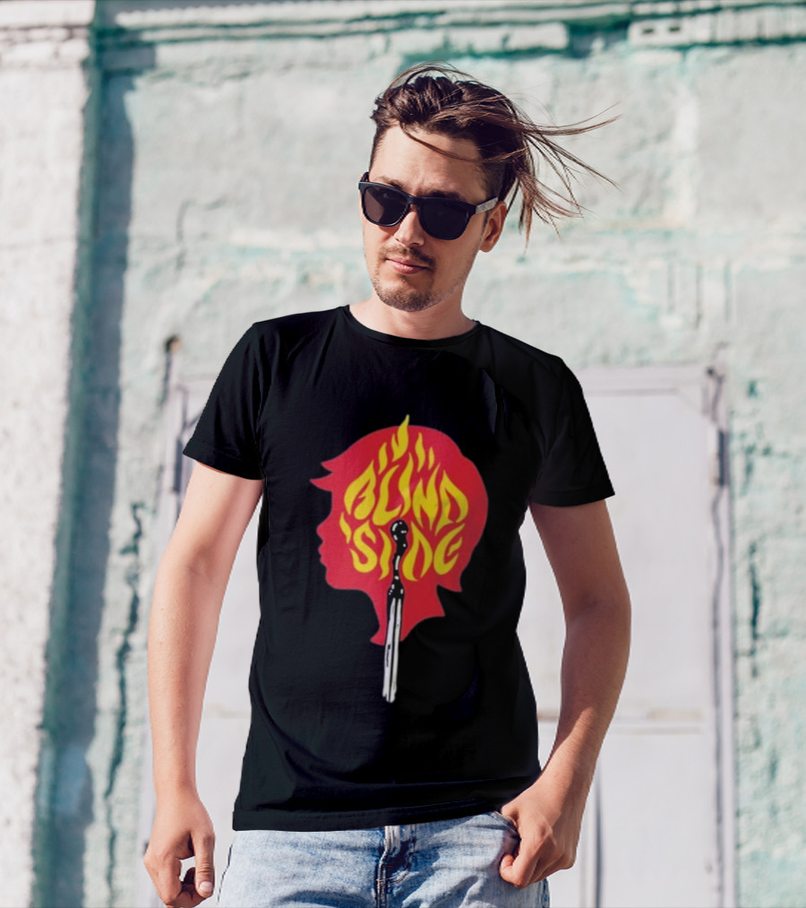 Blind Side Flaming Head Silhouette Design T-Shirt