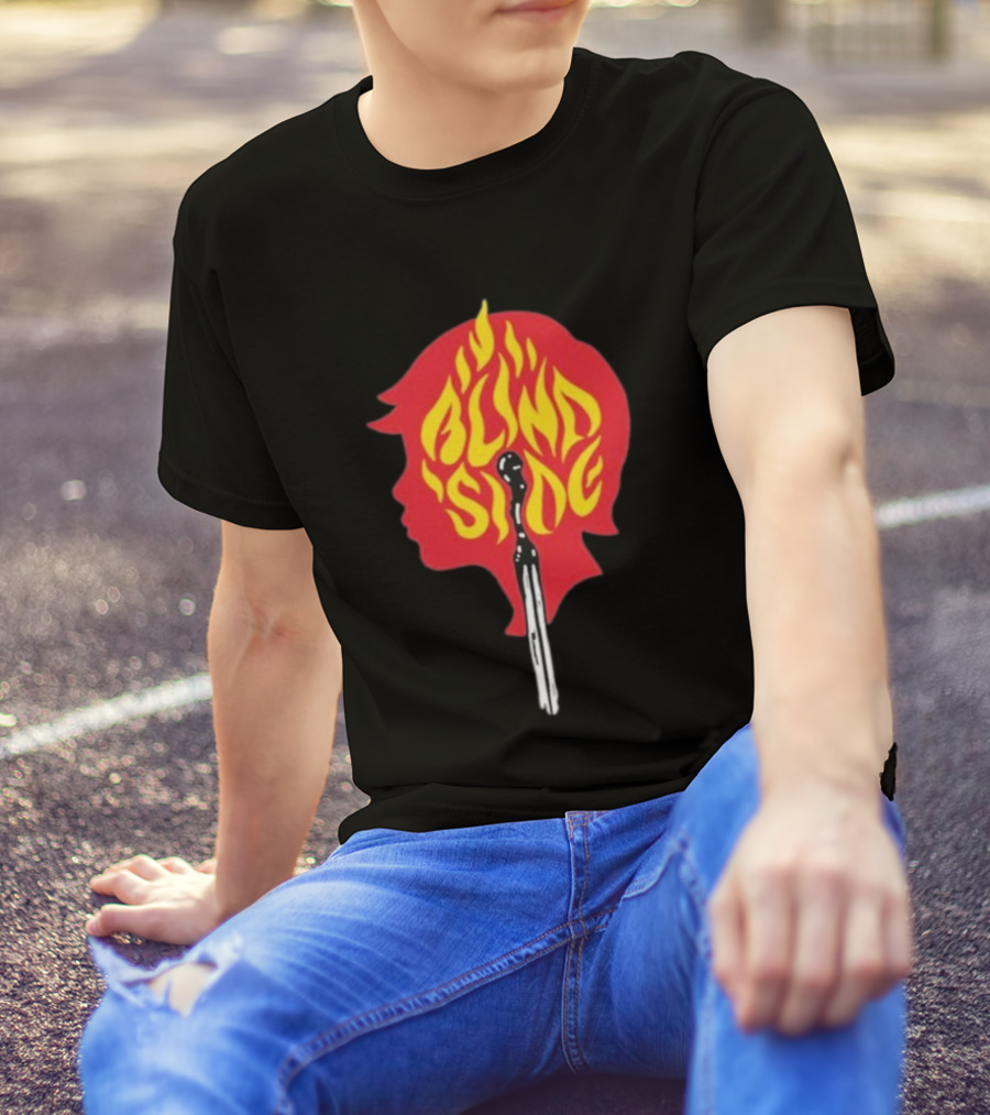 Blind Side Flaming Head Silhouette Design T-Shirt