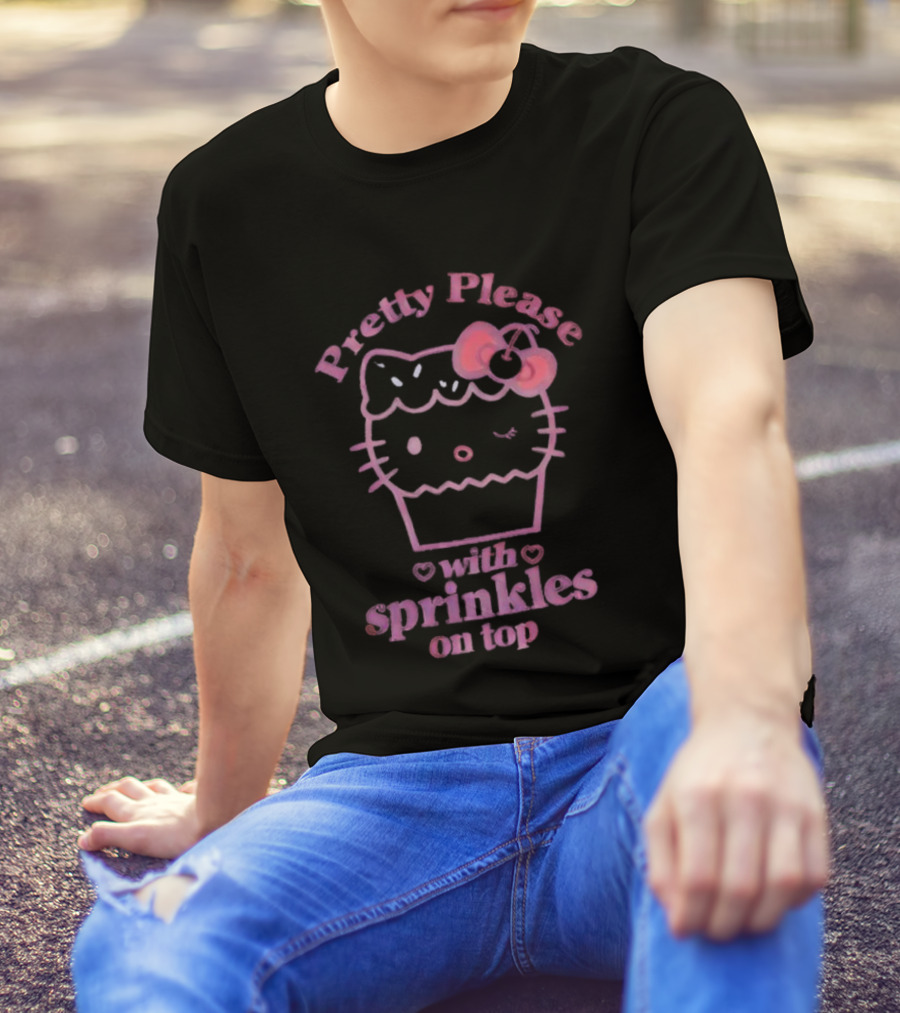 Hello Kitty Pretty Please With Sprinkles On Top Cupcake Bow T-Shirt