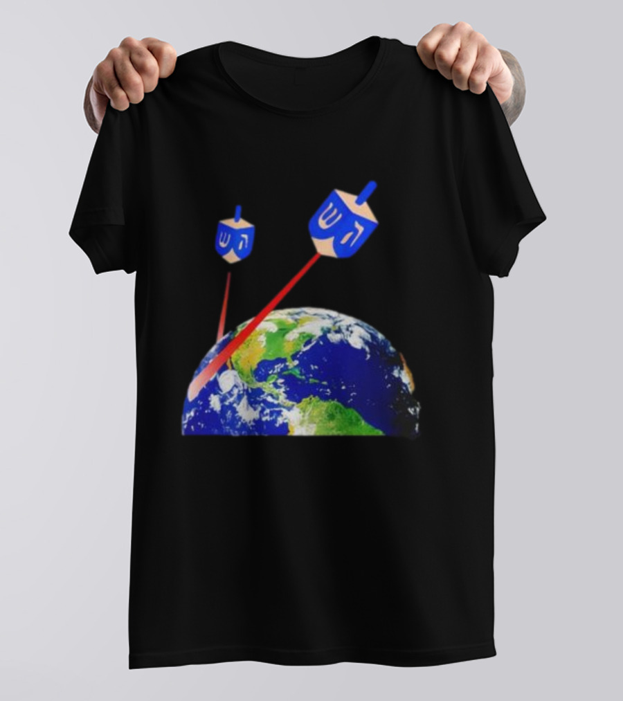 Dreidel Laser Beams Earth Jewish Humor T-Shirt