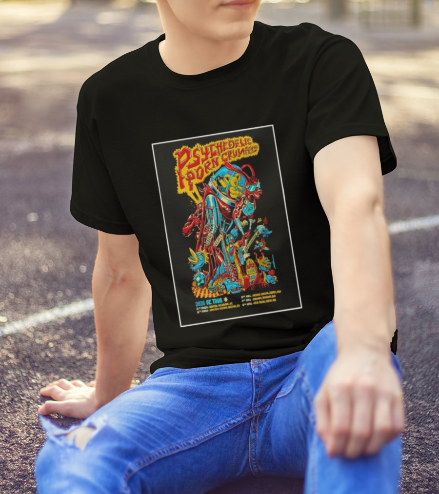 Psychedelic Porn Crumpets 2026 OZ Tour Robot Character Australia Dates T-Shirt