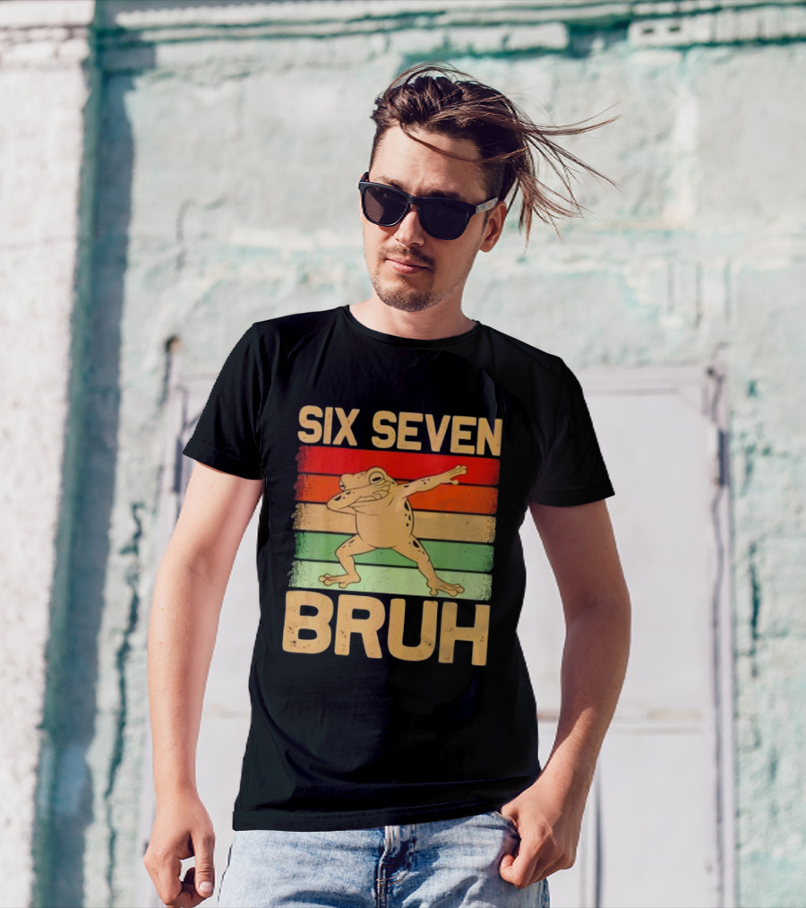 Six Seven Bruh Dab Frog Retro Stripes T-Shirt