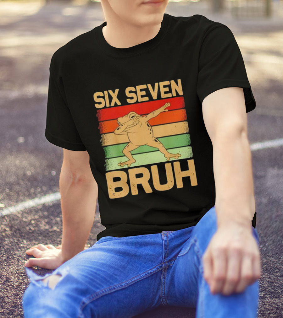 Six Seven Bruh Dab Frog Retro Stripes T-Shirt