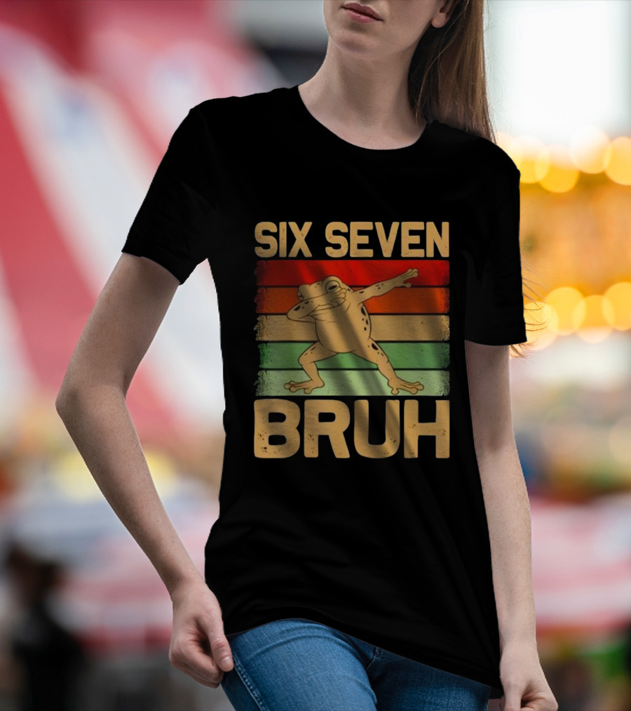 Six Seven Bruh Dab Frog Retro Stripes T-Shirt