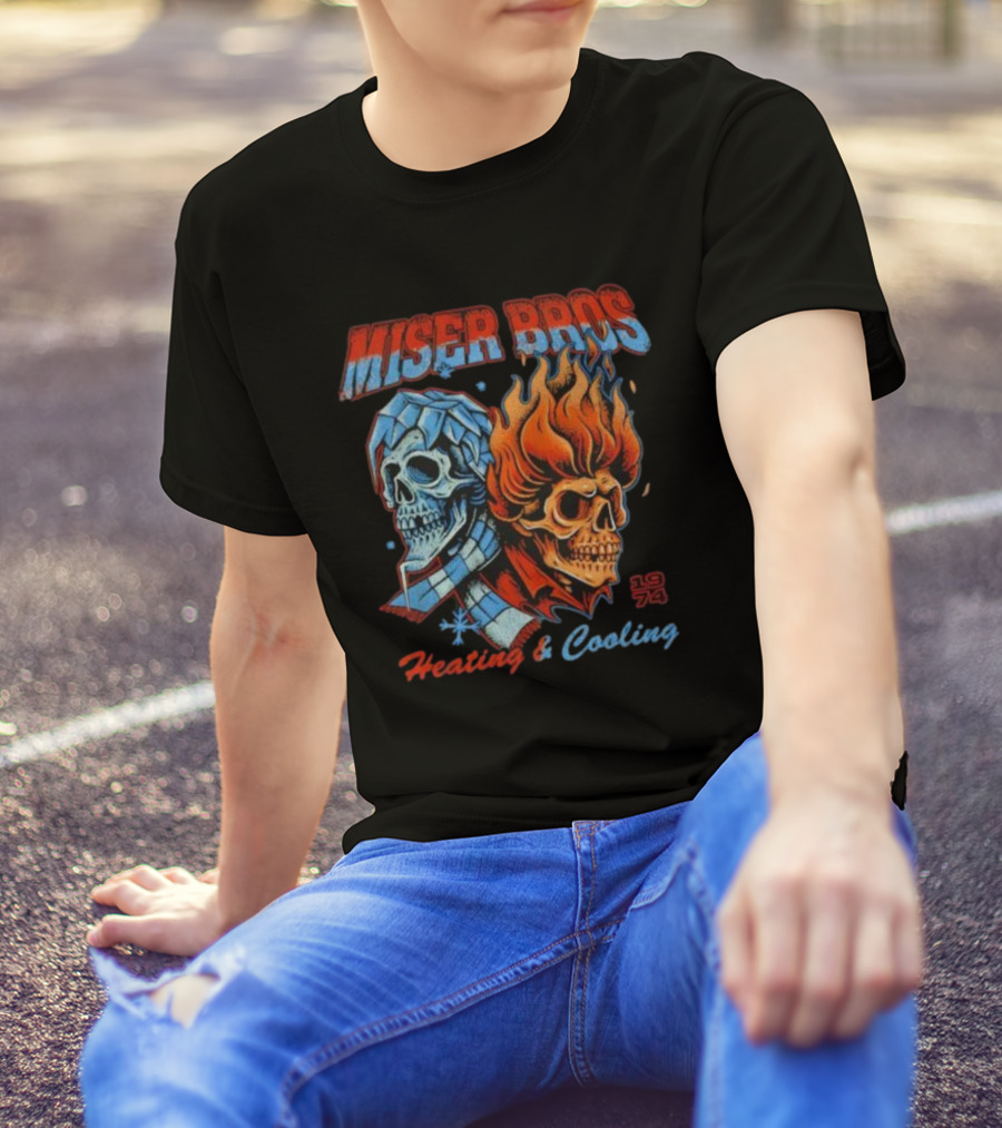 Miser Bros Heating And Cooling 1974 Skull Design T-Shirt