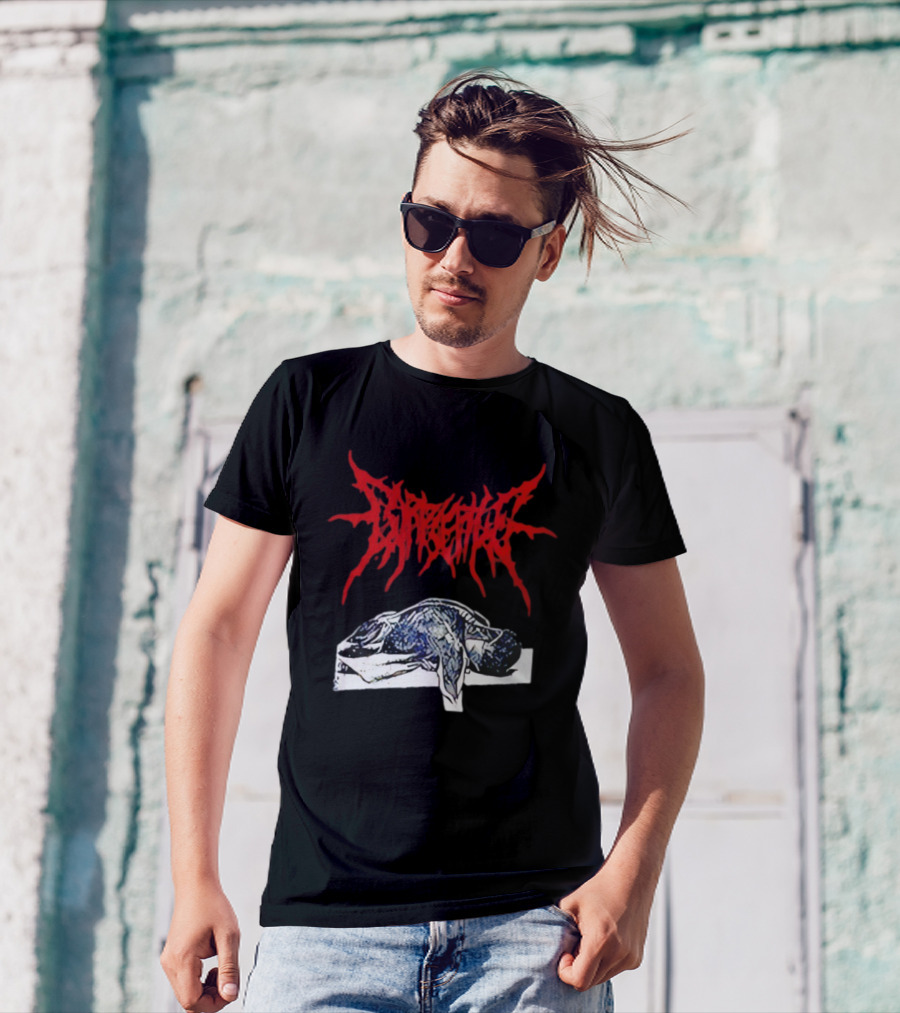 Corpse Pile Horror Extreme Metal Distressed Text Graphic T-Shirt