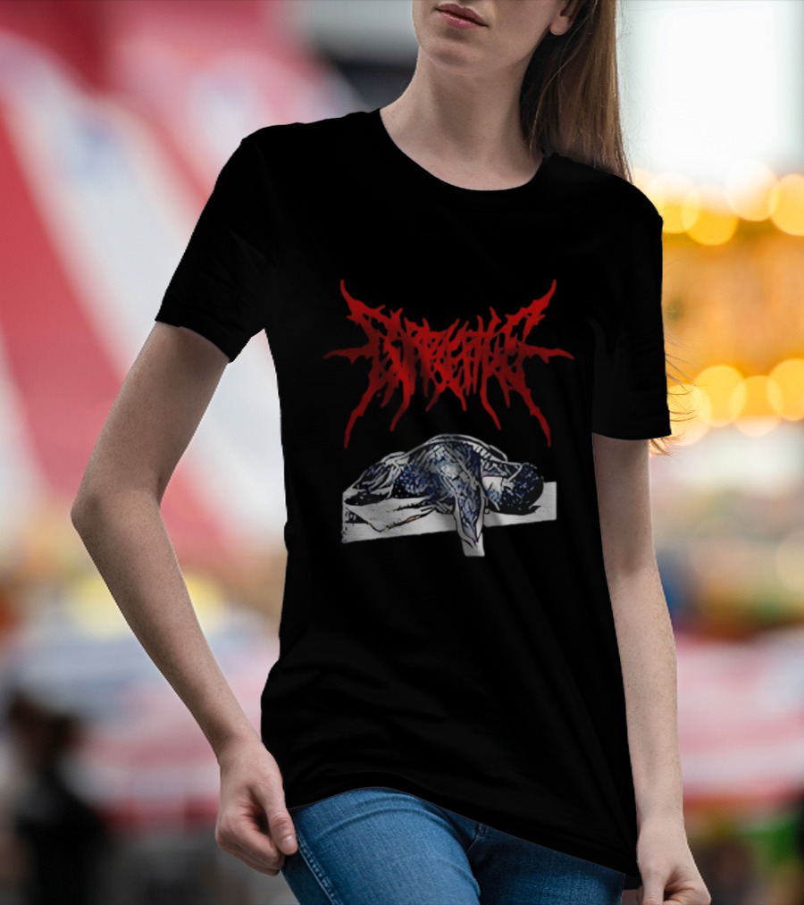 Corpse Pile Horror Extreme Metal Distressed Text Graphic T-Shirt