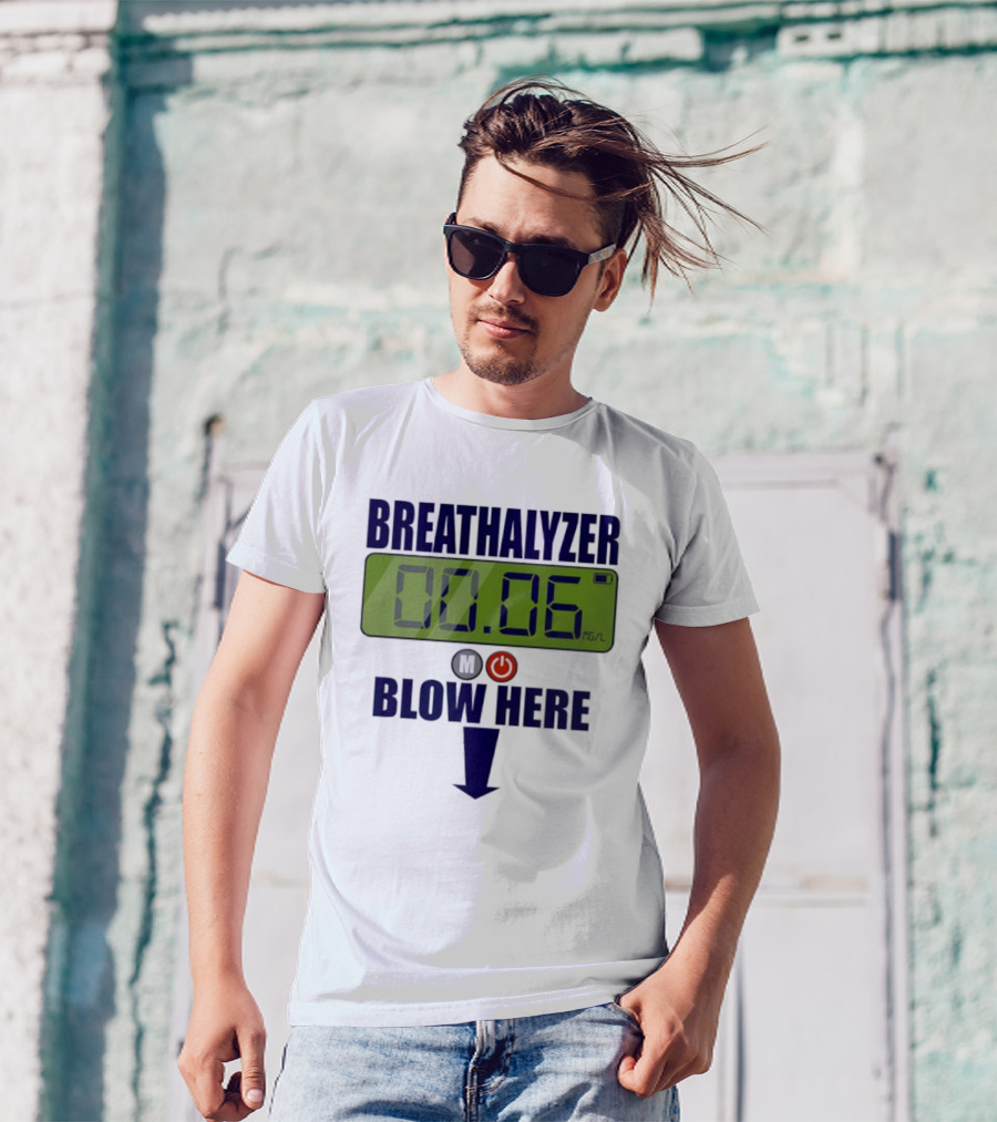 Breathalyzer 00.06 Mg/L Blow Here Power Button Graphic T-Shirt