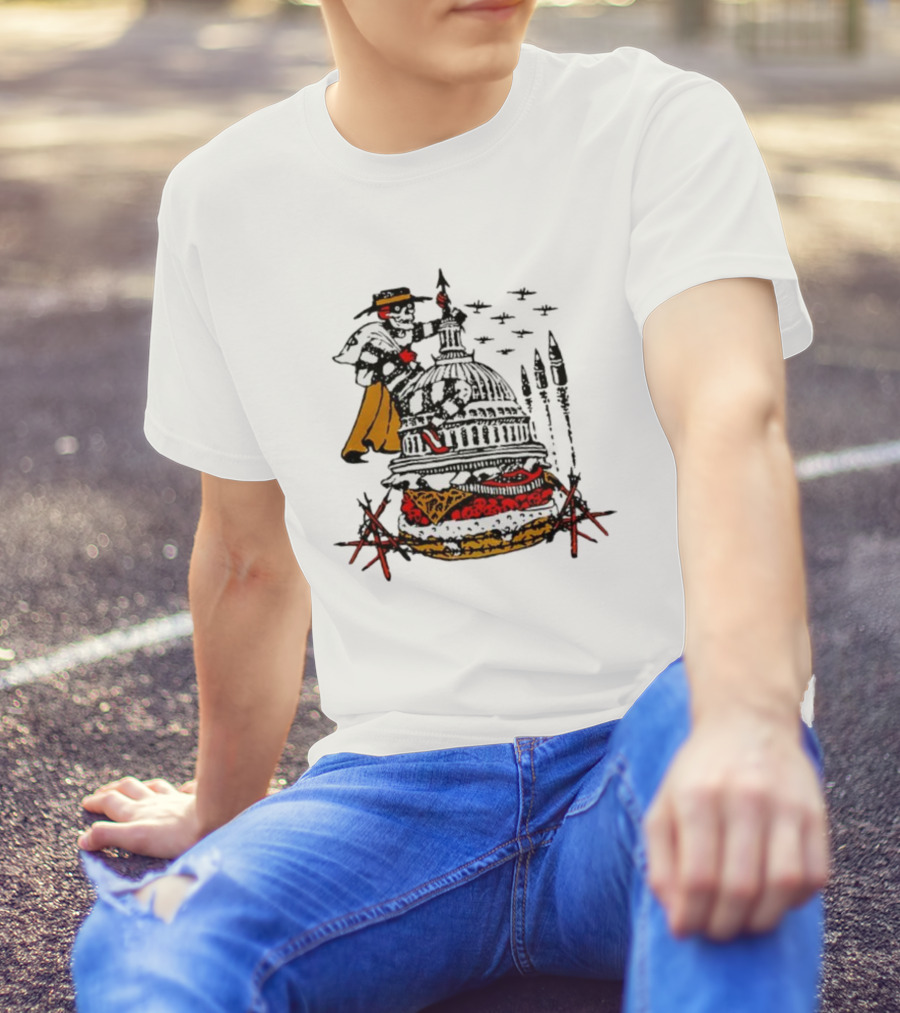 Murder Burger Skeleton Parody Capitol Building Food Mashup T-Shirt