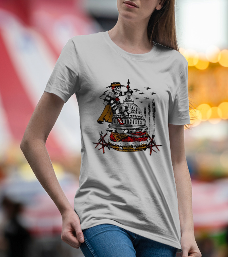 Murder Burger Skeleton Parody Capitol Building Food Mashup T-Shirt