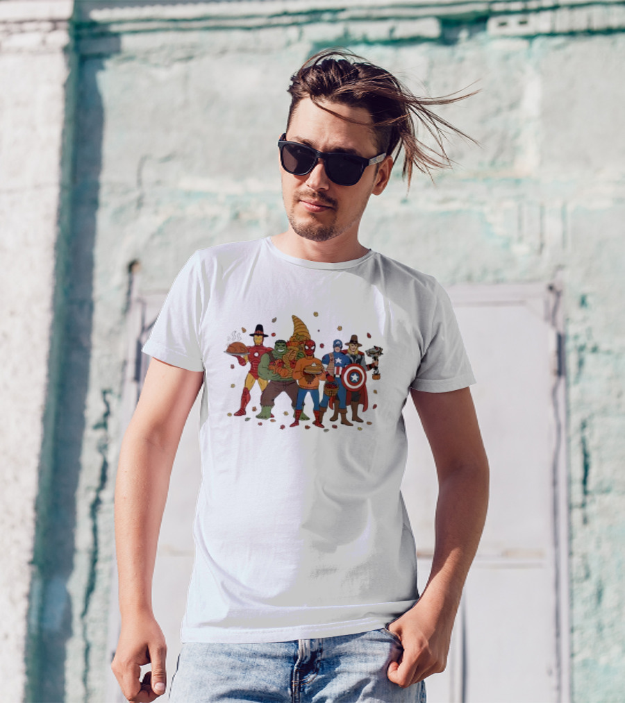 Thanksgiving Superhero Feast With Iron Man Hulk Spider-Man Captain America T-Shirt