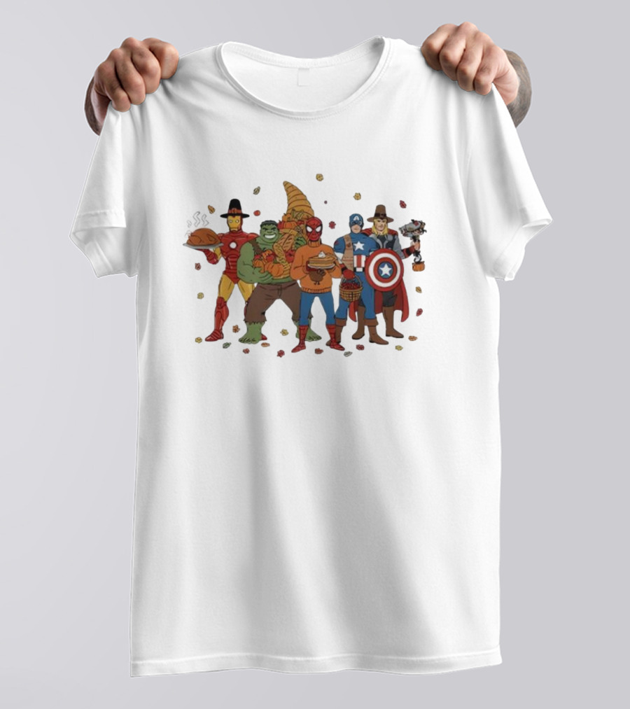 Thanksgiving Superhero Feast With Iron Man Hulk Spider-Man Captain America T-Shirt
