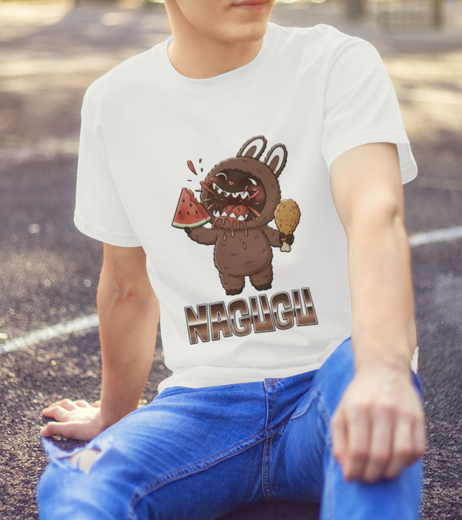 Monsters Nagugu Eating Watermelon And Fried Chicken Labubu T-Shirt